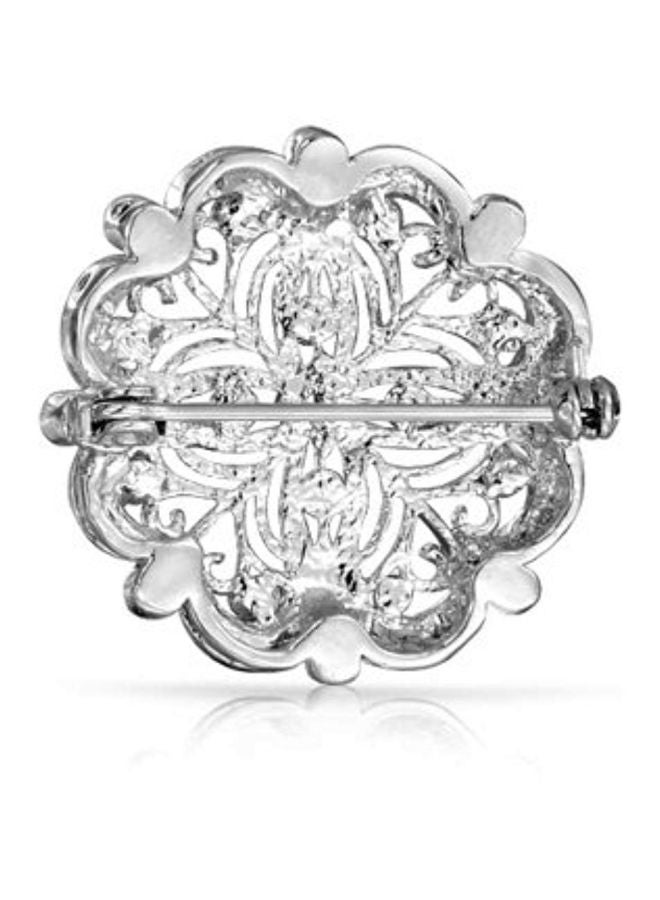 BLING JEWELRY Rhodium Plated Brass Cubic Zirconia Studded Floral Heart Brooch  - Image 2