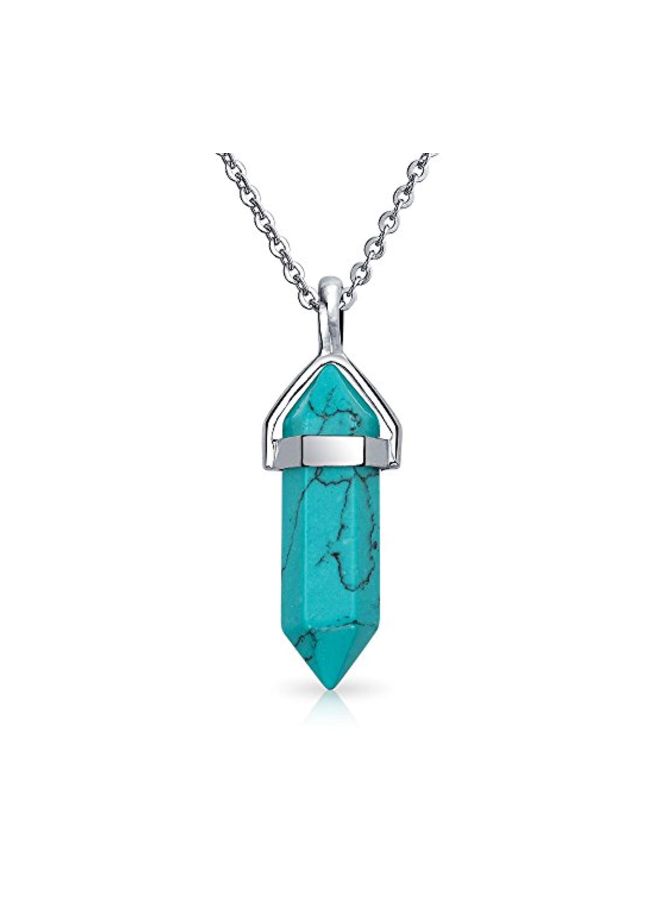 BLING JEWELRY Stainless Steel Turquoise Studded Pyramid Shaped Pendant Necklace And Ring Set - Image 2