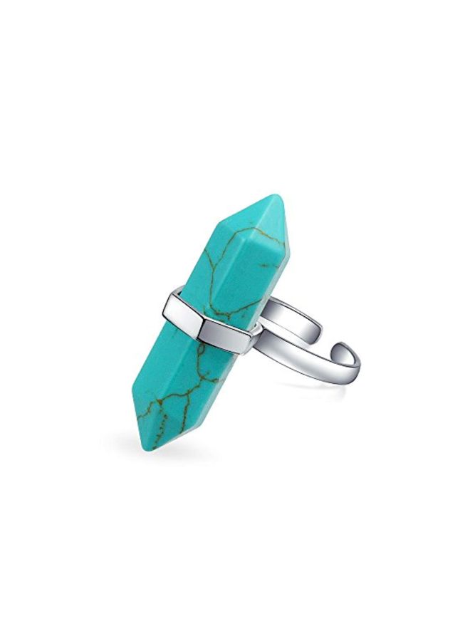 BLING JEWELRY Stainless Steel Turquoise Studded Pyramid Shaped Pendant Necklace And Ring Set - Image 3