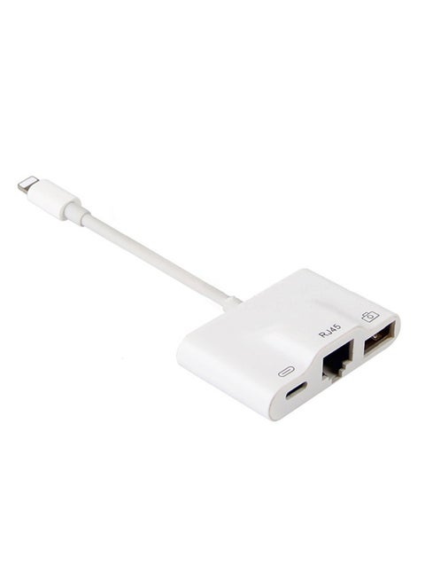 USB Camera Adapter For iPhone to RJ45 Ethernet  Lightning Network Card White