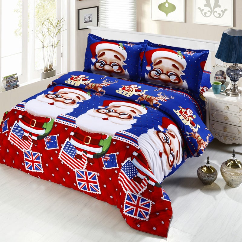 4-Piece 3D Printed Cartoon Bed Sheet Set Cotton Multicolour  - Image 2