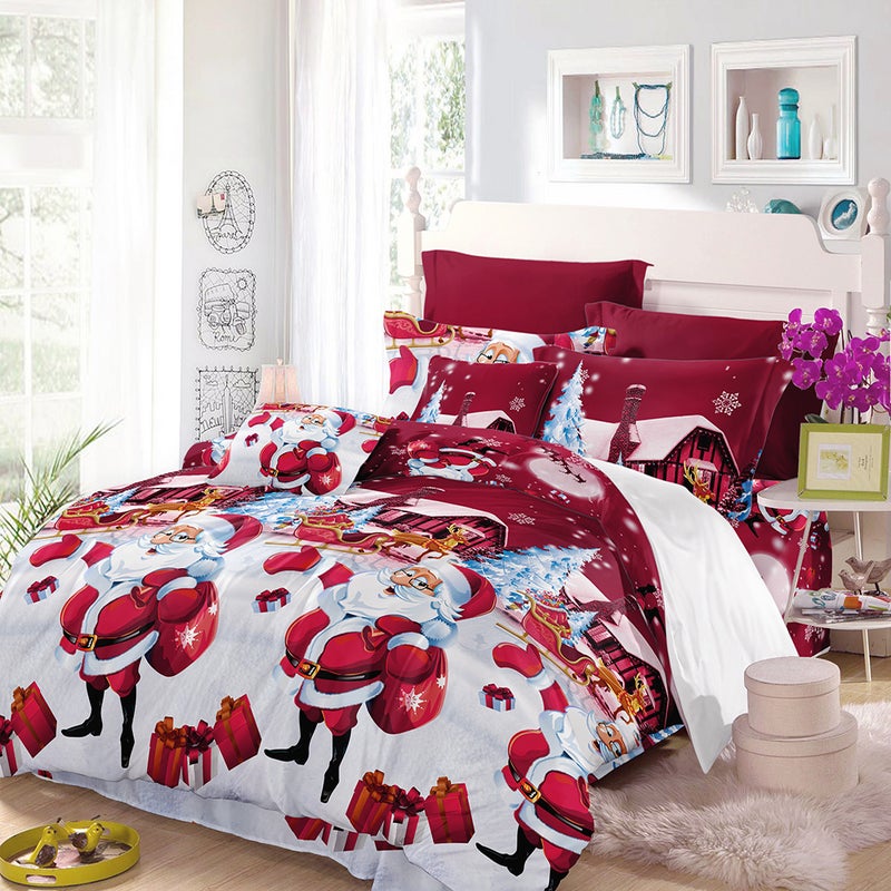 Generic - 4-Piece 3D Printed Cartoon Bed Sheet Set Cotton Multicolour - Image 1