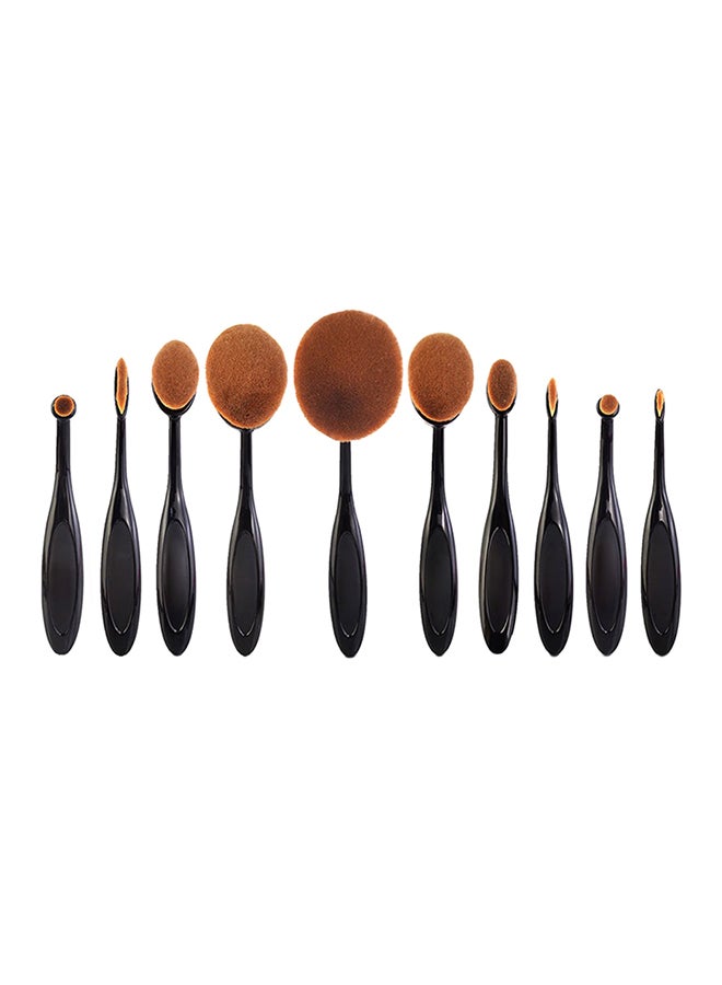 Set Of 10 Oval Makeup Brushes Black - Image 1