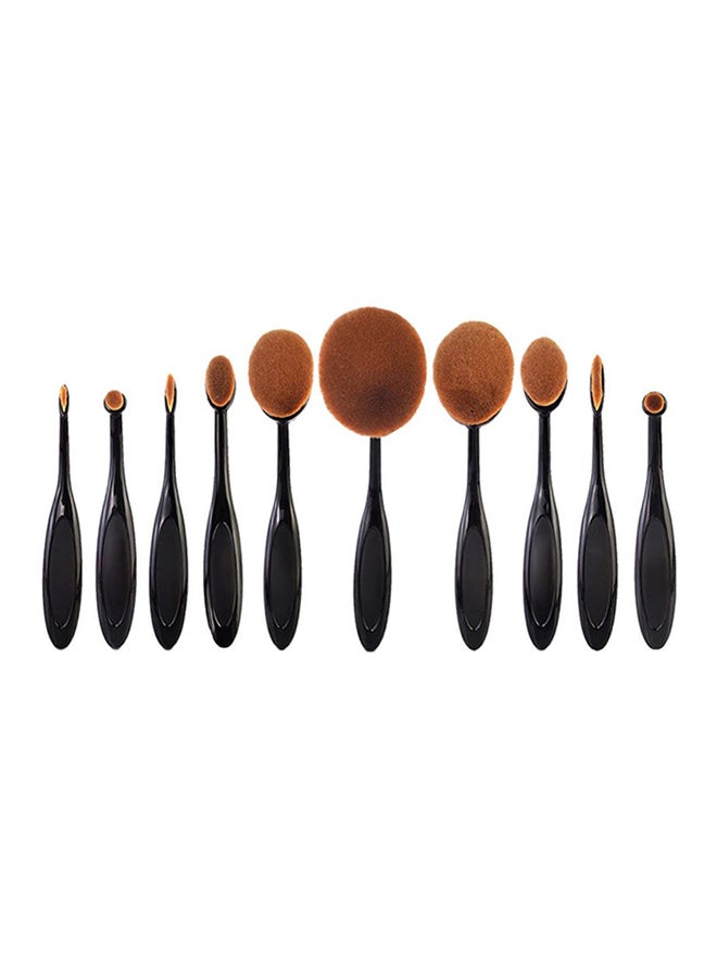 Set Of 10 Oval Makeup Brushes Black - Image 2
