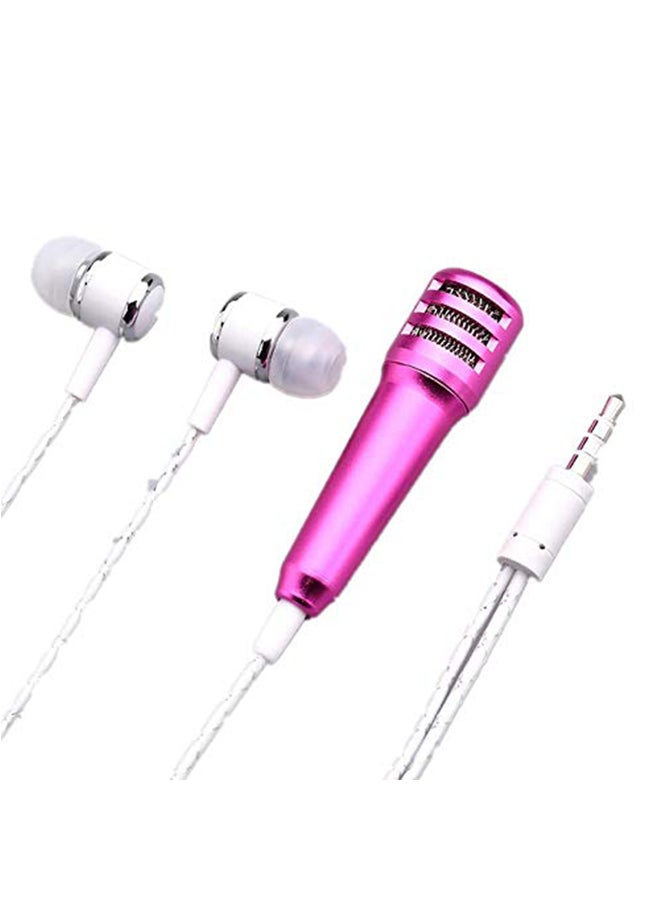 Mini Karoke Microphone With Earphone Set For Mobile Phone 4456200182 Pink/White  - Image 1