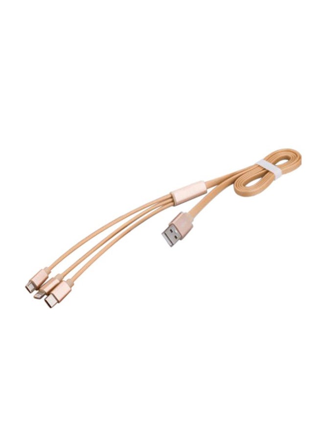3-In-1 USB Data Sync Type-C Lightning Charging Cable Beige - Image 1