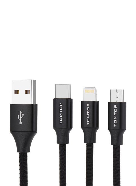 3-In-1 Micro USB Data Sync Type-C Lightning Charging Cable Black