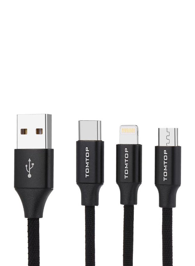 3-In-1 Micro USB Data Sync Type-C Lightning Charging Cable Black