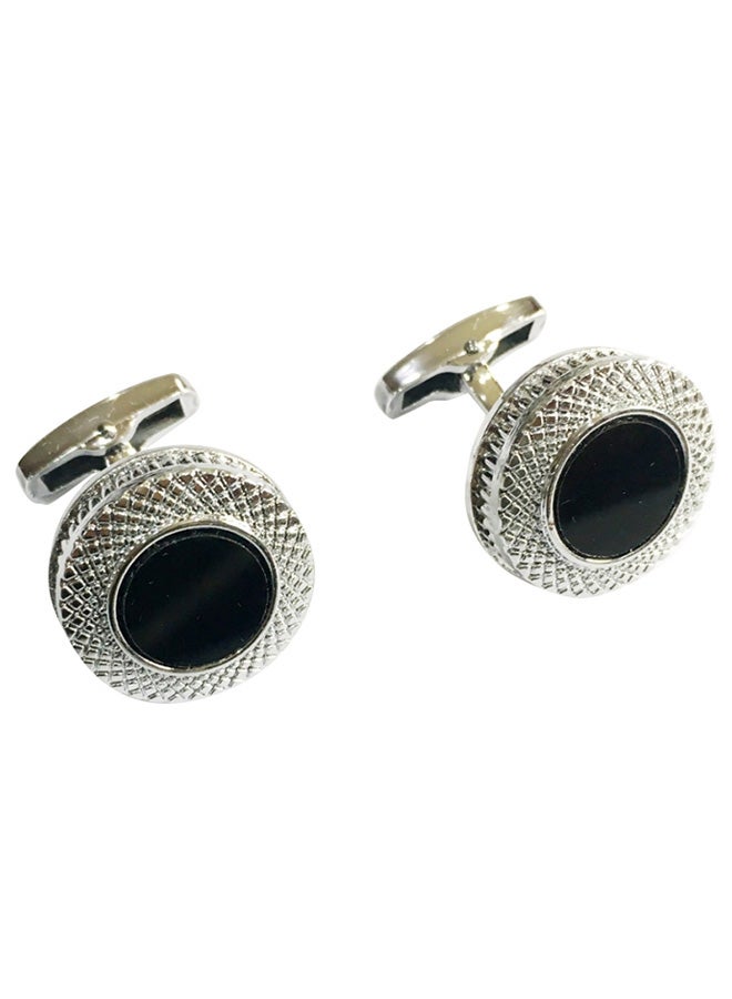 Alyashmac - Steel And Crystal Round Cufflinks - Image 1
