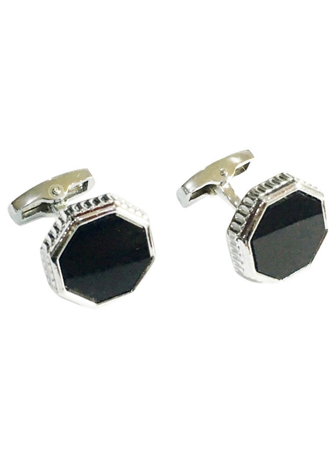 Alyashmac - Steel And Crystal Hexagon Cufflinks - Image 1
