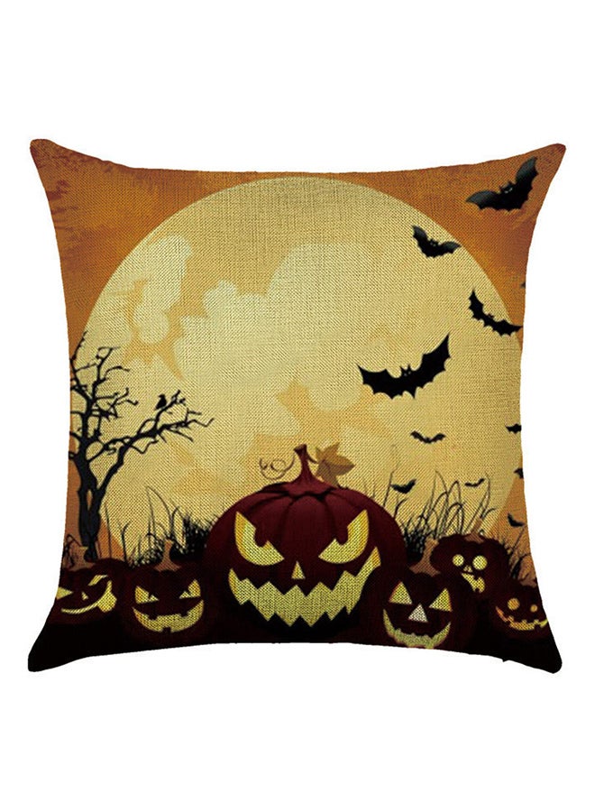 Happy Halloween Square Pillow Cover cotton_blend Black