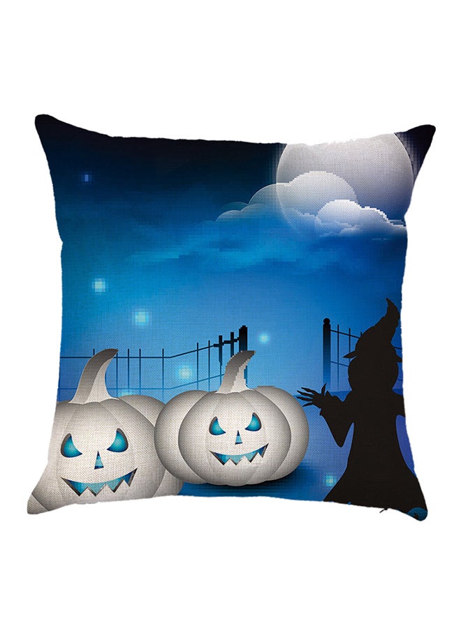 غطاء وسادة مربعة الشكل بتصميم أوجه مبتسمة للهالوين cotton_blend متعدد الألوان