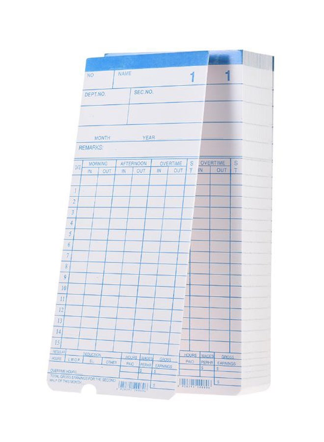 Generic 90-Piece Monthly Employee Attendance Time Card Set White 