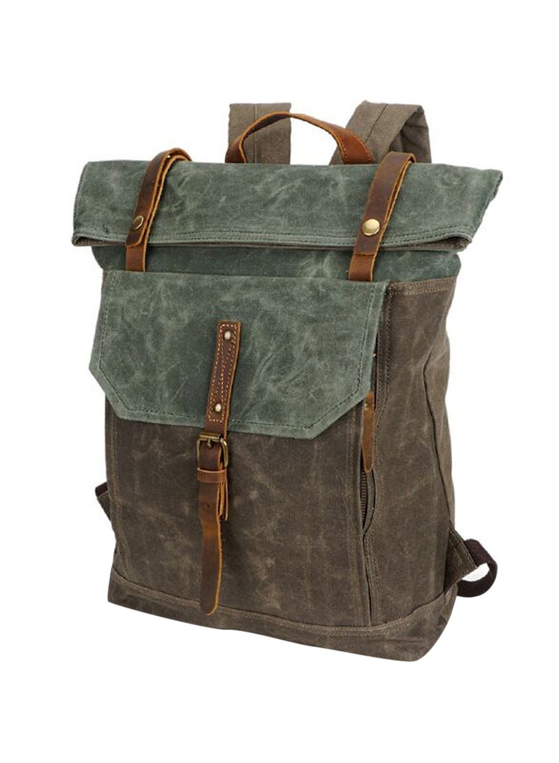 Four Am Retro Roll-Top Canvas Rucksack Olive/Brown - Image 1