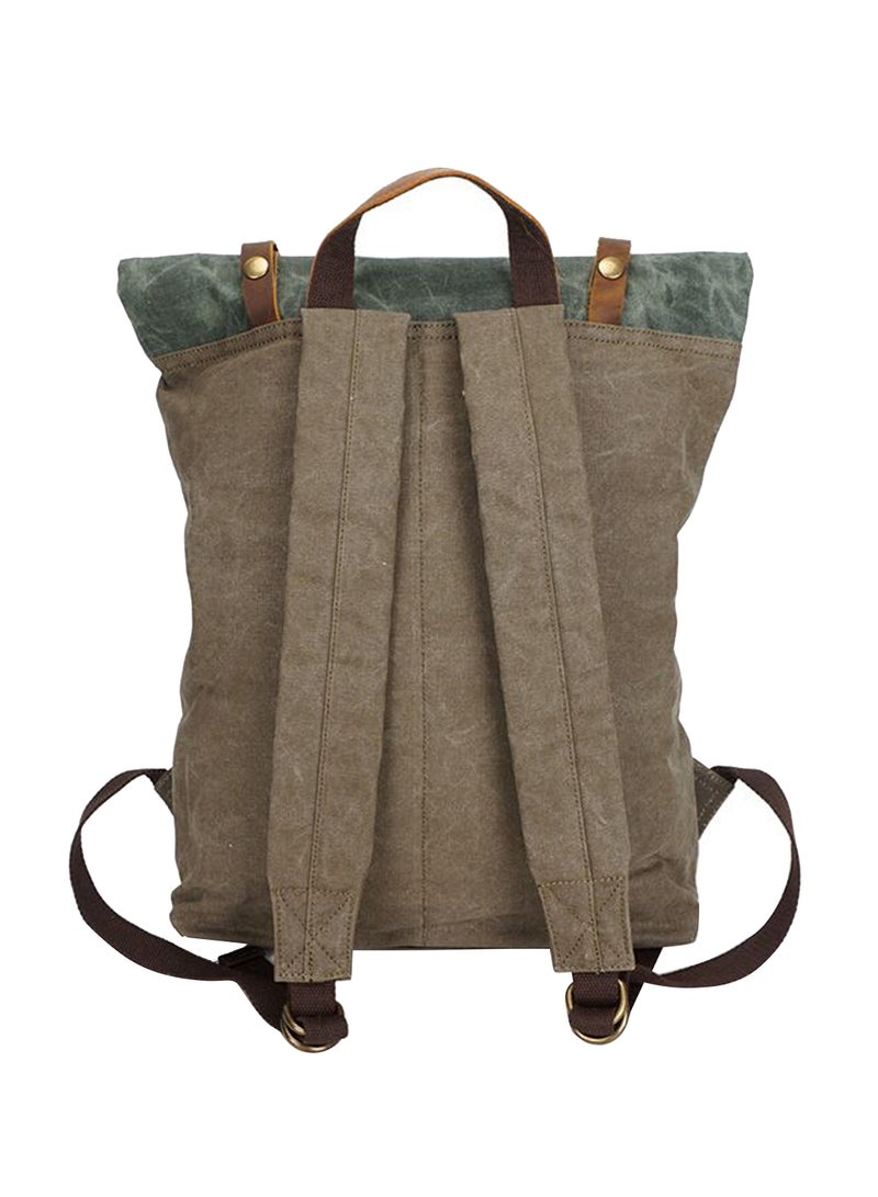 Four Am Retro Roll-Top Canvas Rucksack Olive/Brown - Image 2