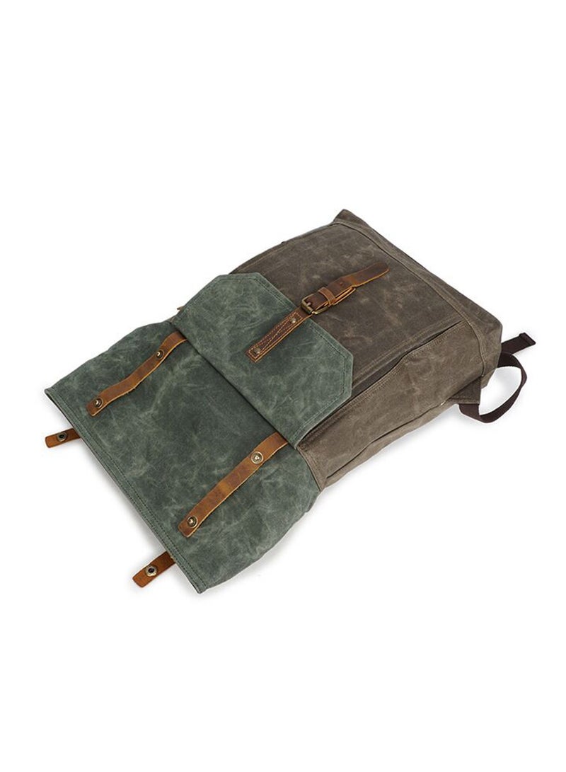 Four Am Retro Roll-Top Canvas Rucksack Olive/Brown - Image 4