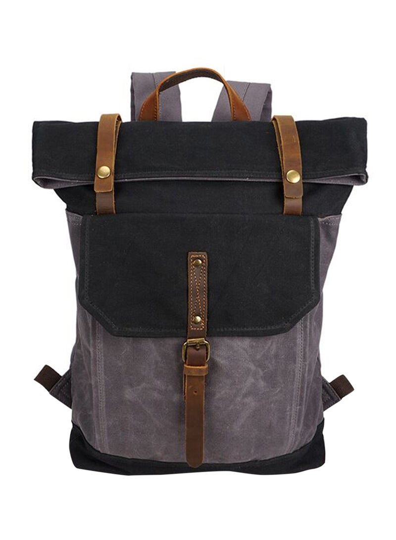 Four Am Retro Roll-Top Canvas  Rucksack Black/Grey - Image 1