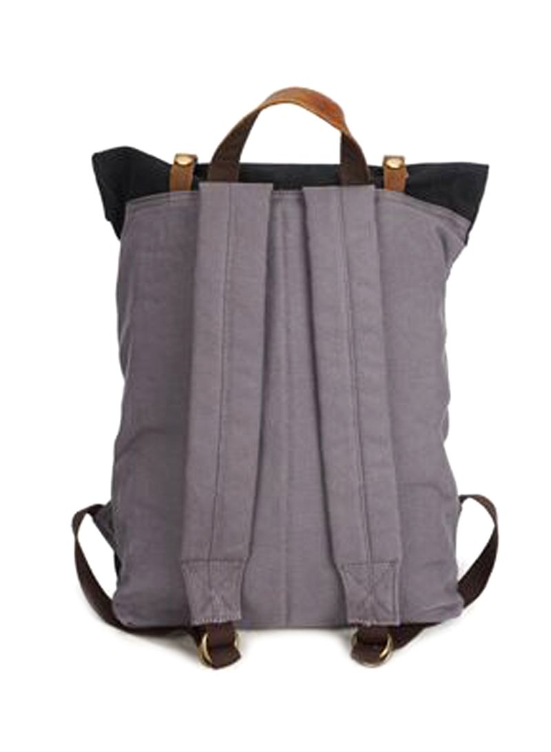 Four Am Retro Roll-Top Canvas  Rucksack Black/Grey - Image 2