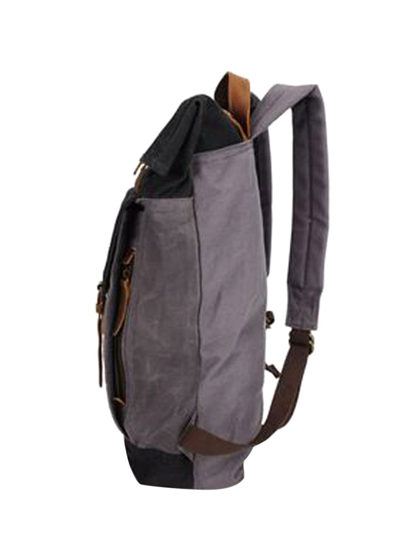 Four Am Retro Roll-Top Canvas  Rucksack Black/Grey - Image 3