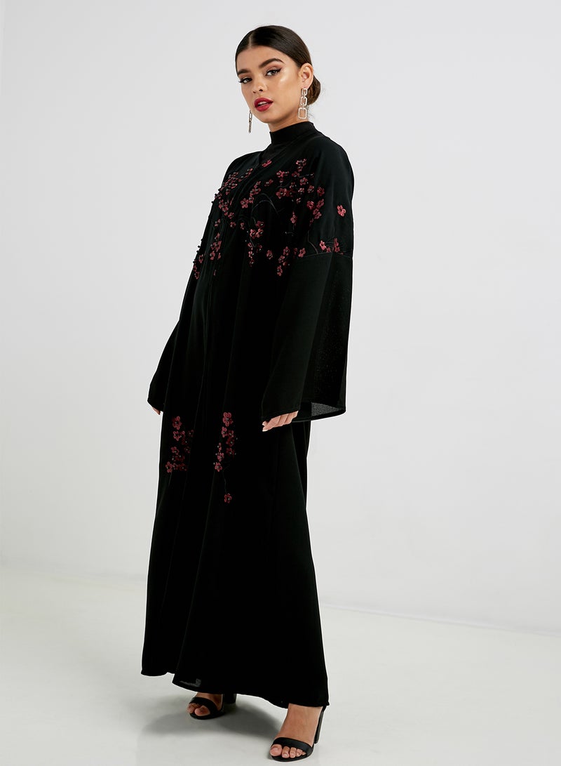 Hayat Subtle Floral Embroidered Abaya Black  - Image 1