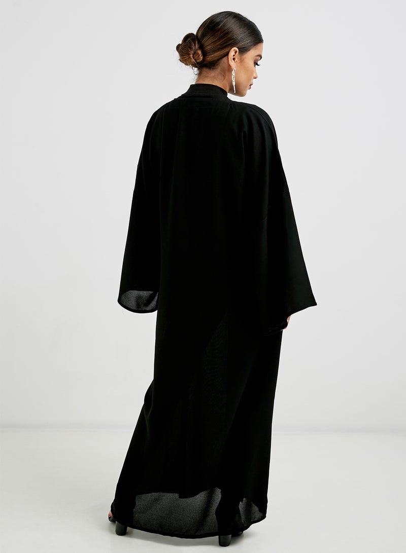 Hayat Subtle Floral Embroidered Abaya Black  - Image 2