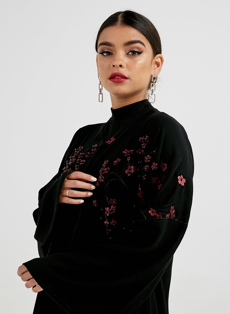 Hayat Subtle Floral Embroidered Abaya Black  - Image 3