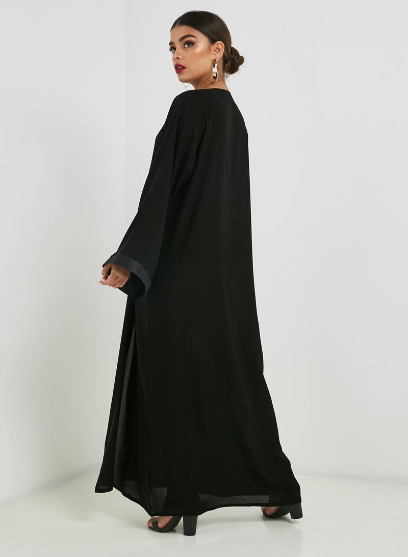 Malikah Collection - Patchwork Abaya With Hand Sewn Embellishment Black - Image 1