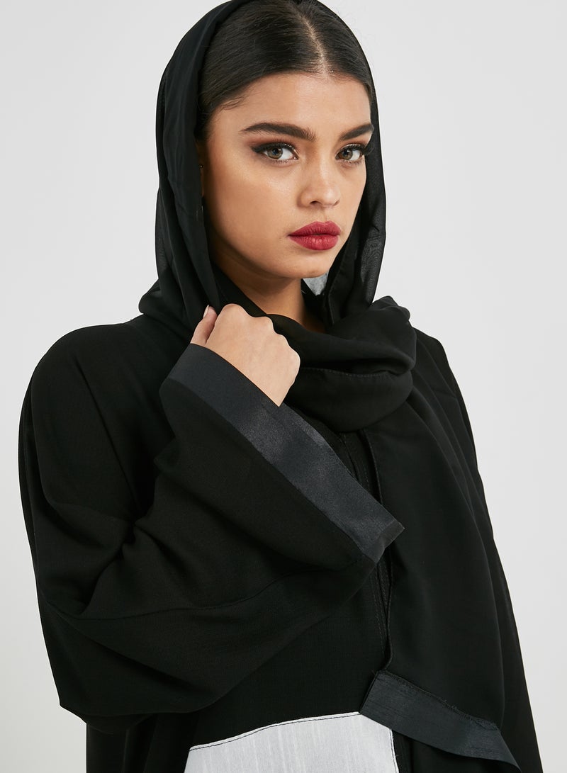 Malikah Collection - Patchwork Abaya With Hand Sewn Embellishment Black - Image 1