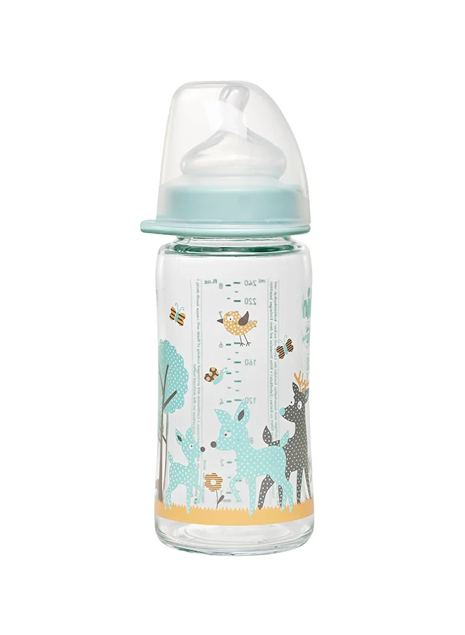 nip Wide Neck Glass Bottle, Heat Resistant Feeding Bottle, Non-Drip, BPA Free, 240 mL, Orange Sheep, Unisex