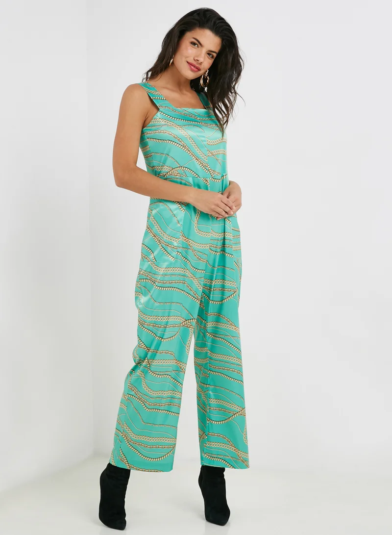 NA-KD Chain Print Overall Jumpsuit Blue