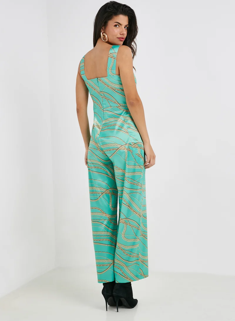 NA-KD Chain Print Overall Jumpsuit Blue