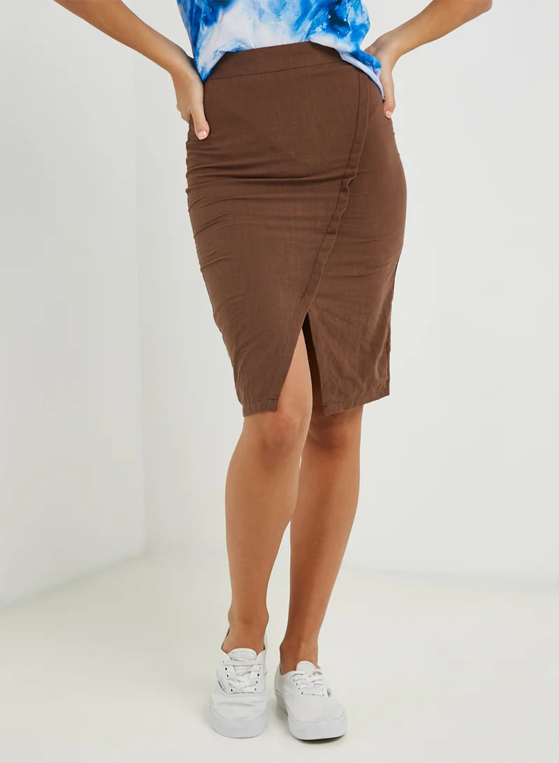 NA-KD Solid Color Wrap Skirt Brown