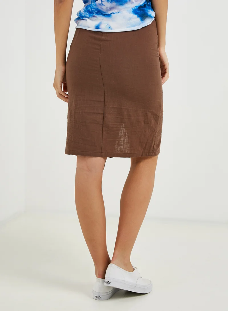 NA-KD Solid Color Wrap Skirt Brown