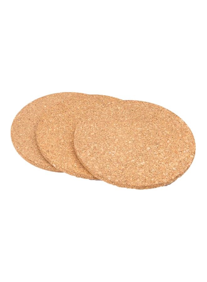3-Piece Round Cork Trivets Brown 7inch
