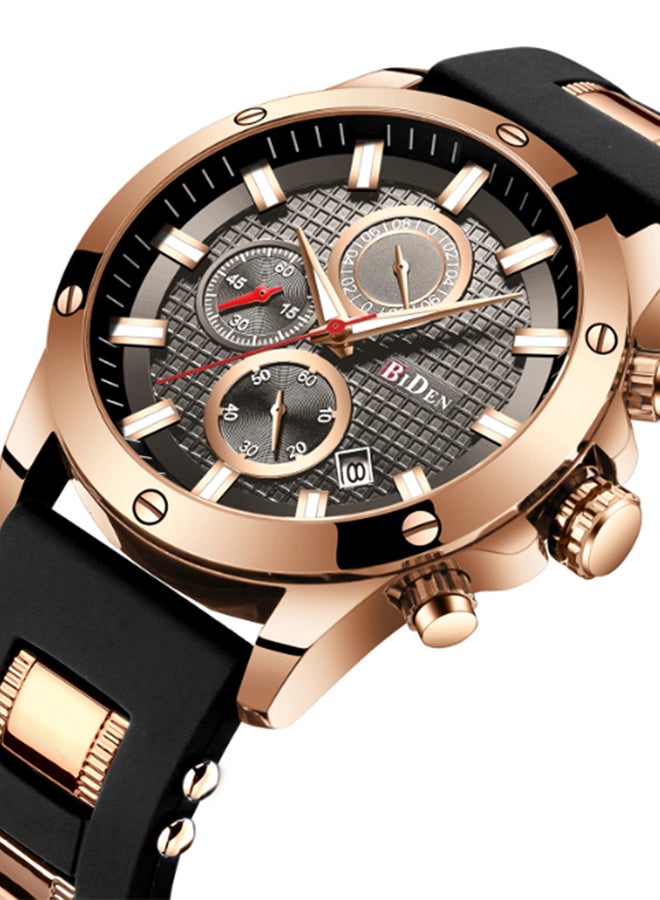 BIDEN men Chronograph Analog Sport Watch J58Rg - 46 mm - Black/Gold - Image 2