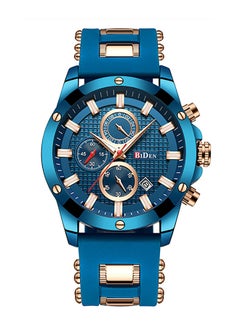 BIDEN men Chronograph Analog Sport Watch J58Bl - 46 mm - Blue/Gold 