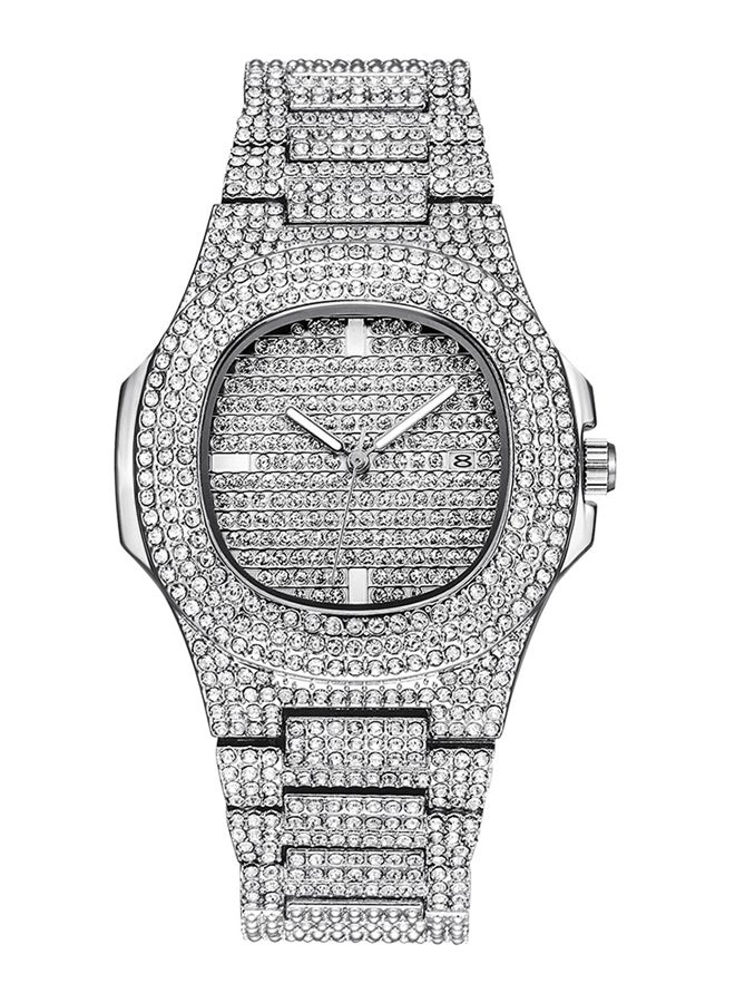 Diamond Studded Analog Wrist Watch J76S - 43 mm - Silver 
