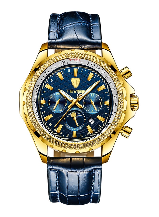 men Leather Water Resistant Chronograph WatchT841B - 47 mm - Blue