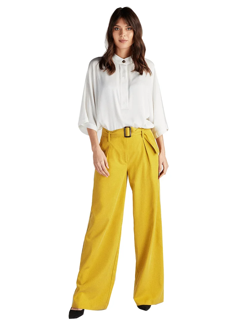 Sacoor Brothers Classic High Waist Trousers With Belt Yellow