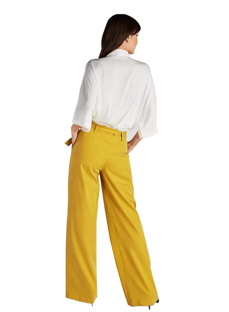 Sacoor Brothers Classic High Waist Trousers With Belt Yellow