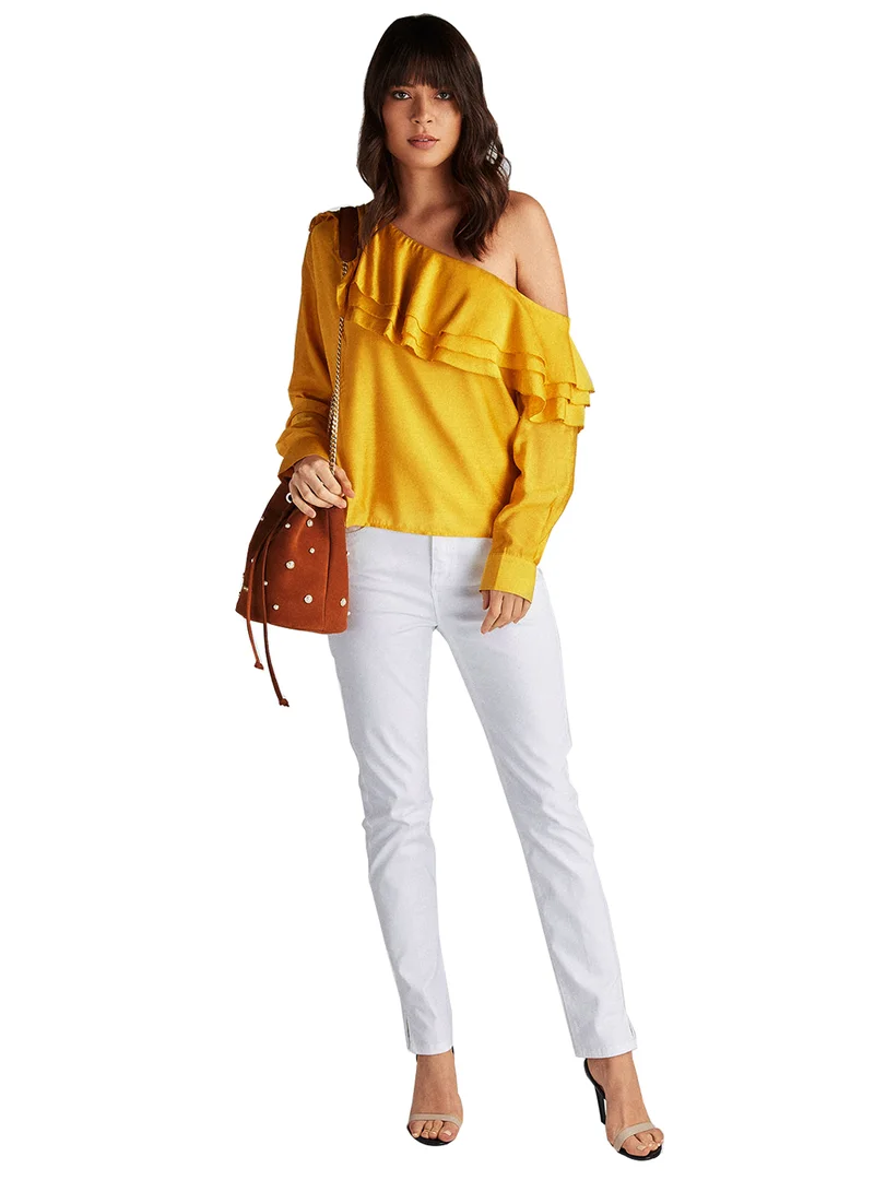 Sacoor Brothers Half Shoulder Blouse Yellow