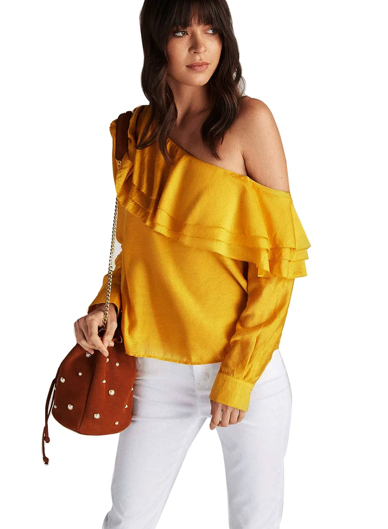 Sacoor Brothers Half Shoulder Blouse Yellow