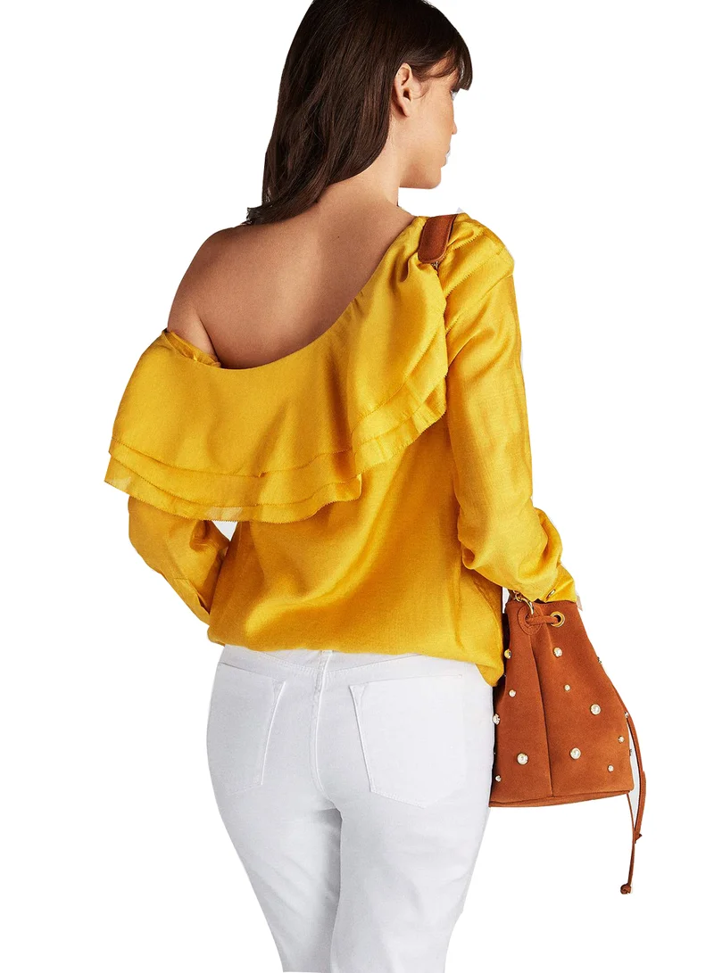 Sacoor Brothers Half Shoulder Blouse Yellow