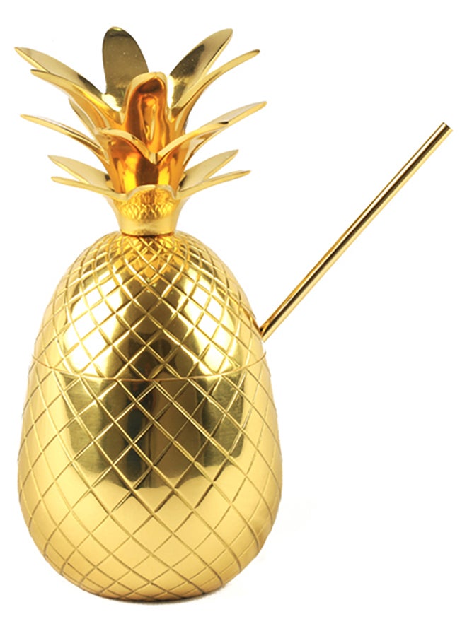 BarPros Pineapple Drinkware With Straw Gold - Image 1