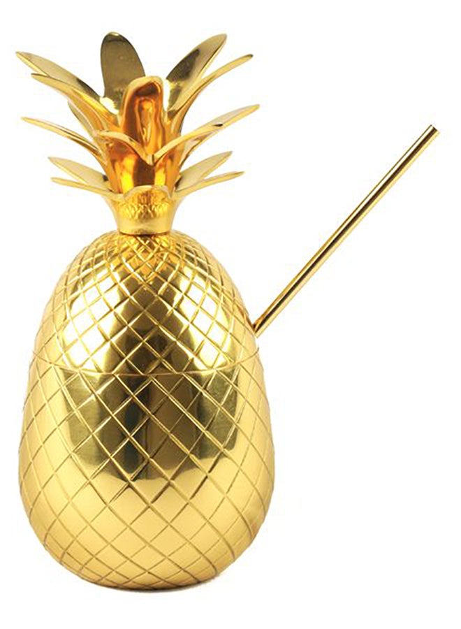 BarPros Pineapple Drinkware With Straw Gold - Image 2