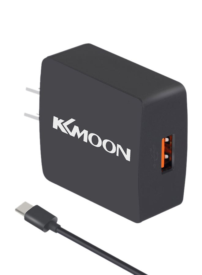 كيه كيه مون محول تيار مع كابل بيانات بمنفذ مايكرو USB أسود - Image 1