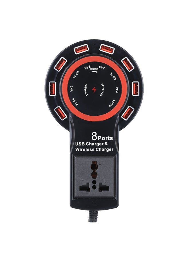 Generic - 2-In-1 USB Charger 8 Ports Qi Wireless Charging Transmitter Black - Image 1