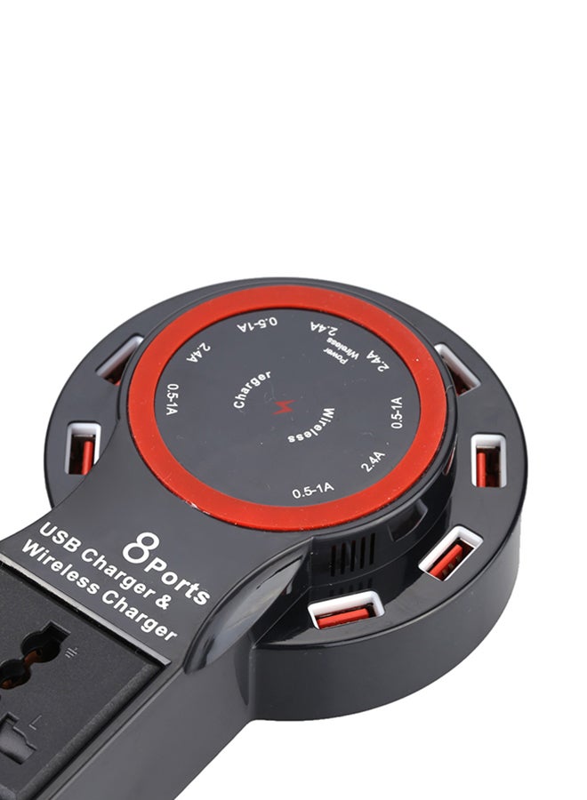 Generic - 2-In-1 USB Charger 8 Ports Qi Wireless Charging Transmitter Black - Image 1