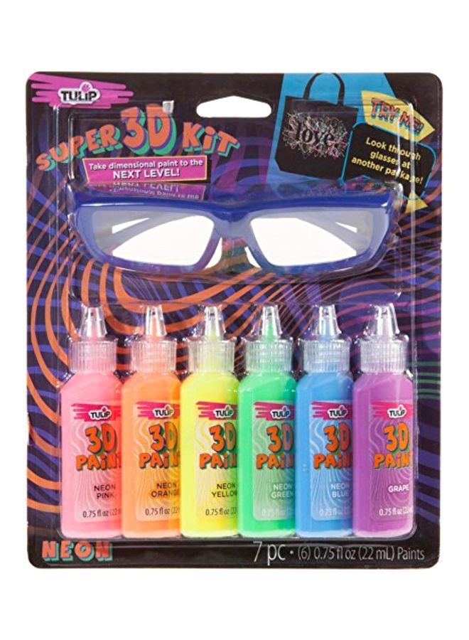 توليب طقم طلاء سيبر ثلاثي الأبعاد من 7 قطع وردي/أزرق/أخضر