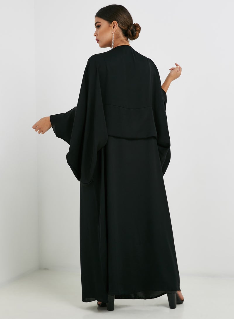 Malikah Collection - Peplum Pleat Abaya Black - Image 1